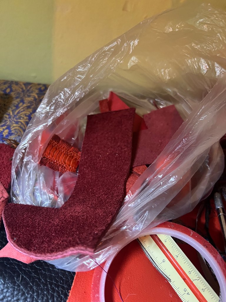 The Bag with RED leather scraps