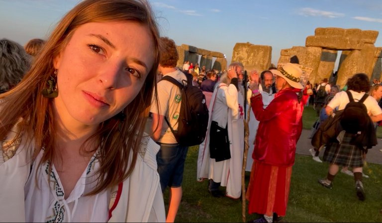 Selfie with The King of the Druids, Arthur, Summer Solstice, Stonehenge, UK, 2024