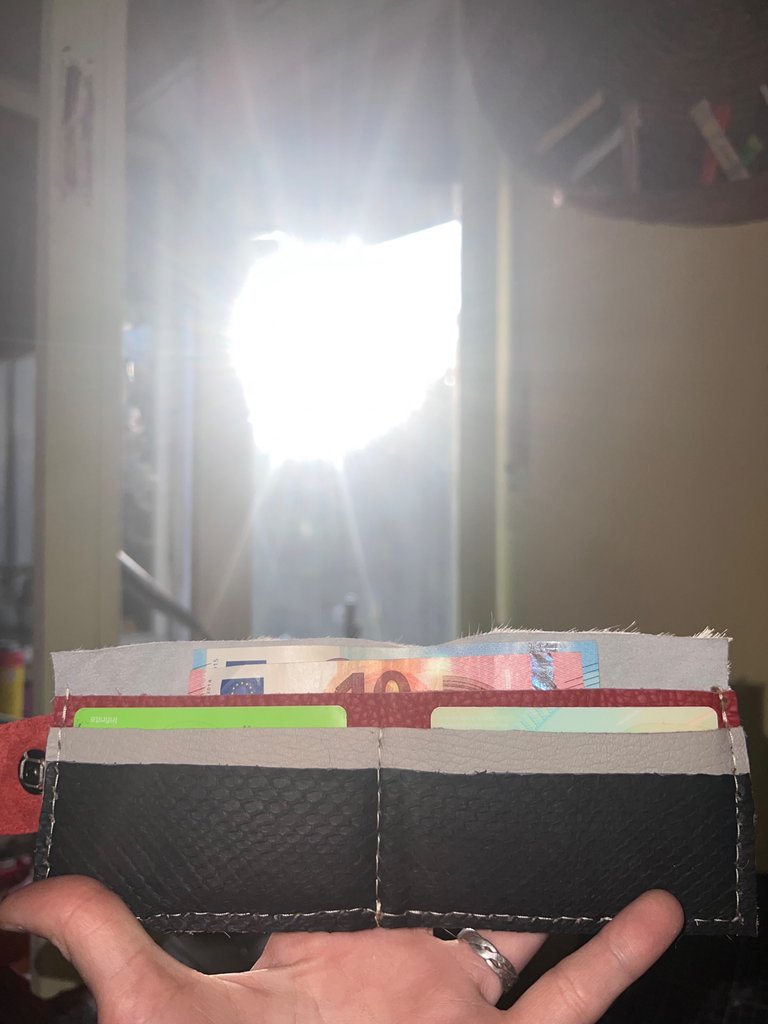 Testing the pockets, after stitching 