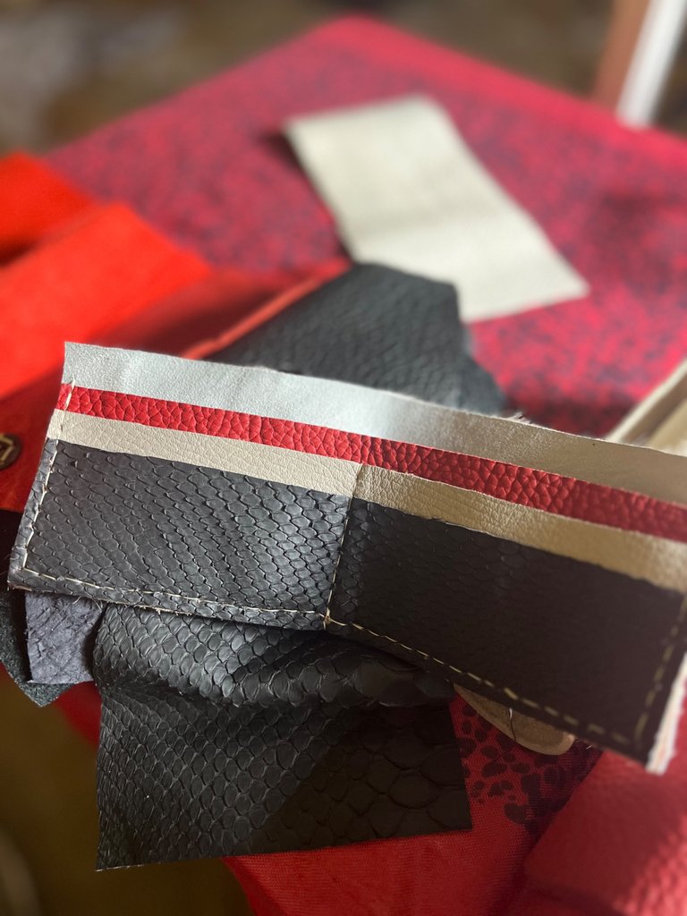 The Inside of the Wallet after hand stitching: DONE!