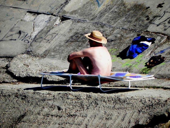Sunbathing on the concrete, solitary observer of the fisherman and his observers :), Countryside, Once upon a time in Romania 
