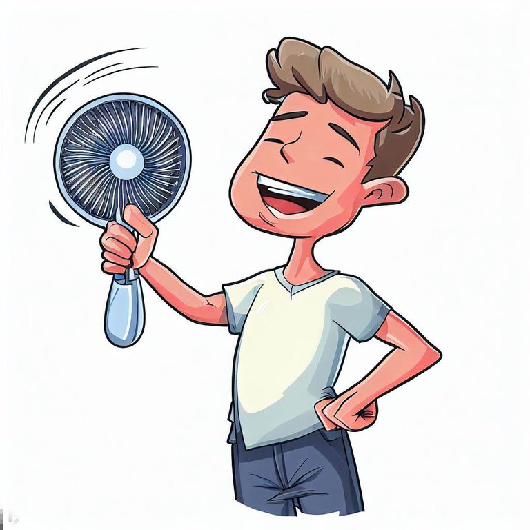Man staying cool with portable fan.jpeg
