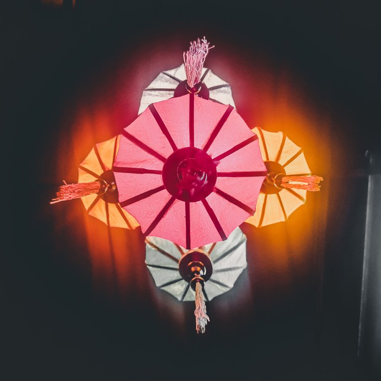 WHen turned on, the lanterns give a warm glow to the space