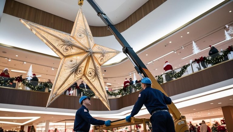 La bajada de la estrella del árbol de Navidad de un Centro Comercial.jpg