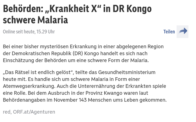 Krankheit X ist schwere Malaria