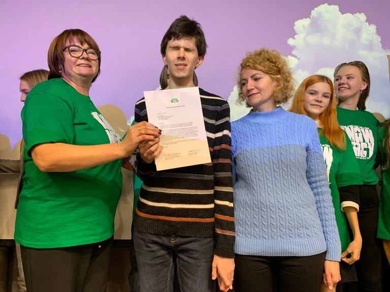 Igor Yadlosh scored 196 out of 200 for his entrance exam to the prestigious Kyiv University. He's pictured receiving a 4-year university scholarship from the McKean Scholarship Fund by MERCYworldwide