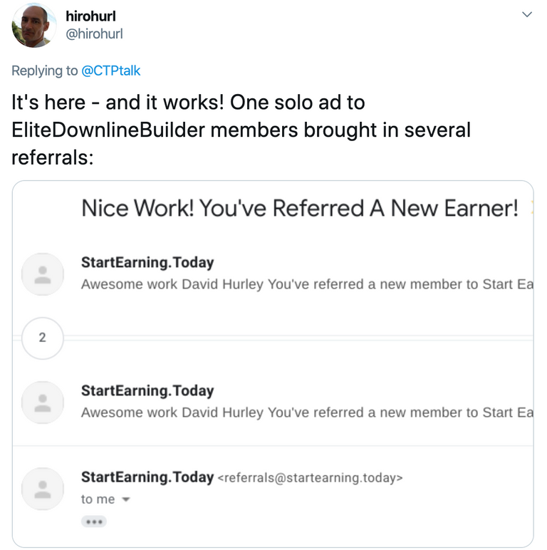 hirohurl on Twitter    CTPtalk It s here  and it works  One solo ad to EliteDownlineBuilder members brought in several referrals  https   t co yKQAcF3BEb    Twitter.png