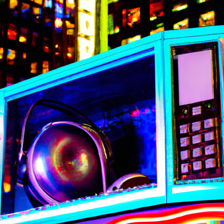 DALL·E 2022-10-02 21.19.36 - psychedelic microwave wearing headphones in time square.png