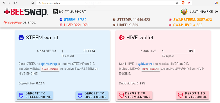 screenshot of the BeeSWAP site post STEEM drain to HIVE