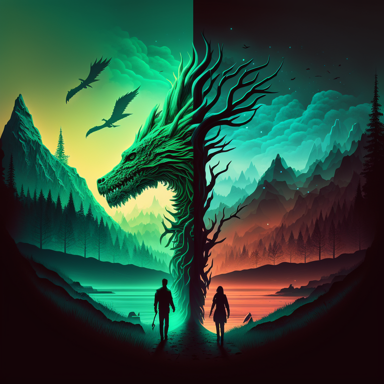 Kaelci_man_and_woman_silhouetted_beneath_dragon_mountains_neon__d725923b-3596-464c-ab46-f429906ff7ae.png