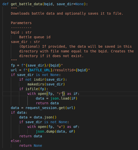 Function for fetching battle data