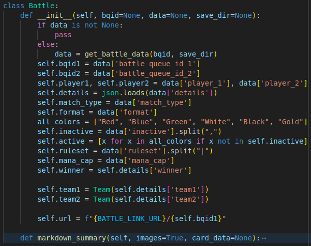 Class for storing and processing battle data