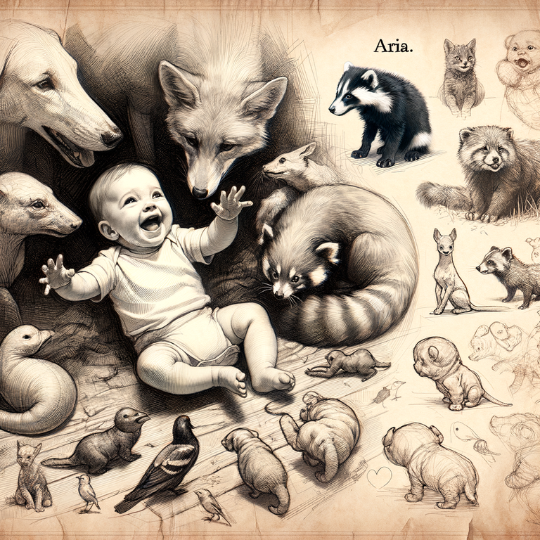 Handwritten_parchment_with_sketch_illustrations_of_a_little_baby_playing_with_animals___Rough_charcoal_sketch_on_old_paper,_the_word_Aria,_clean_line_art (2).png