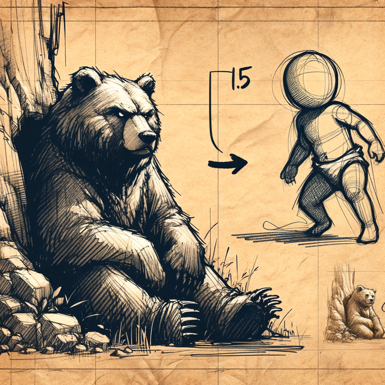 Handwritten_parchment_with_sketch_illustrations_of_agrumpy_bear_near_his_cave___Rough_charcoal_sketch_on_old_paper,_Baby_figure,dynamic_pose,clean_line_art__1.5_Sketchnote_Style_+_layer_of_handwritten_ (1).png