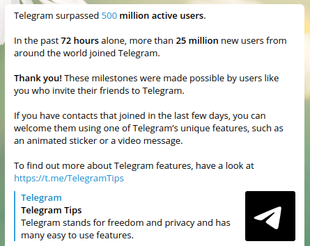 1st message recieved: Telegram Welcome