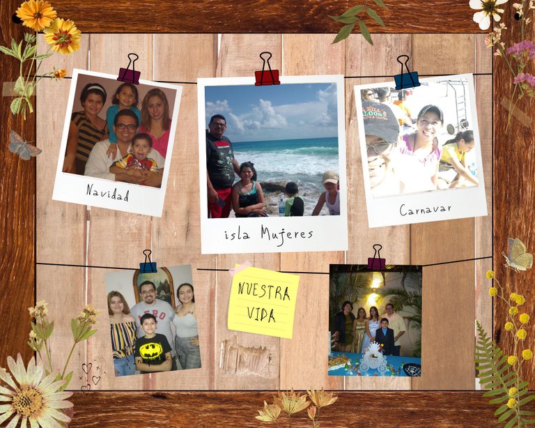 Collage Tablón de Madera Fotos Polaroid Aesthetic .png