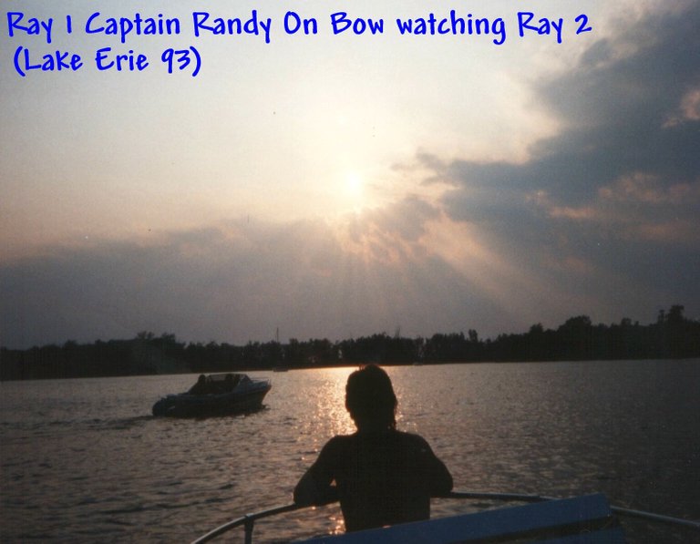 Ray 1 Captain Randy On Bow watching Ray 2 (Lake Erie 93).jpg
