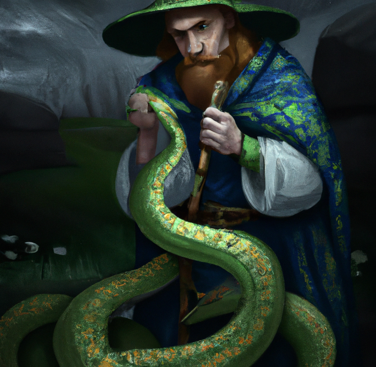 DALL·E 2023-03-09 06.01.23 - Saint Patrick clearing out the snakes from Ireland, digital art.png