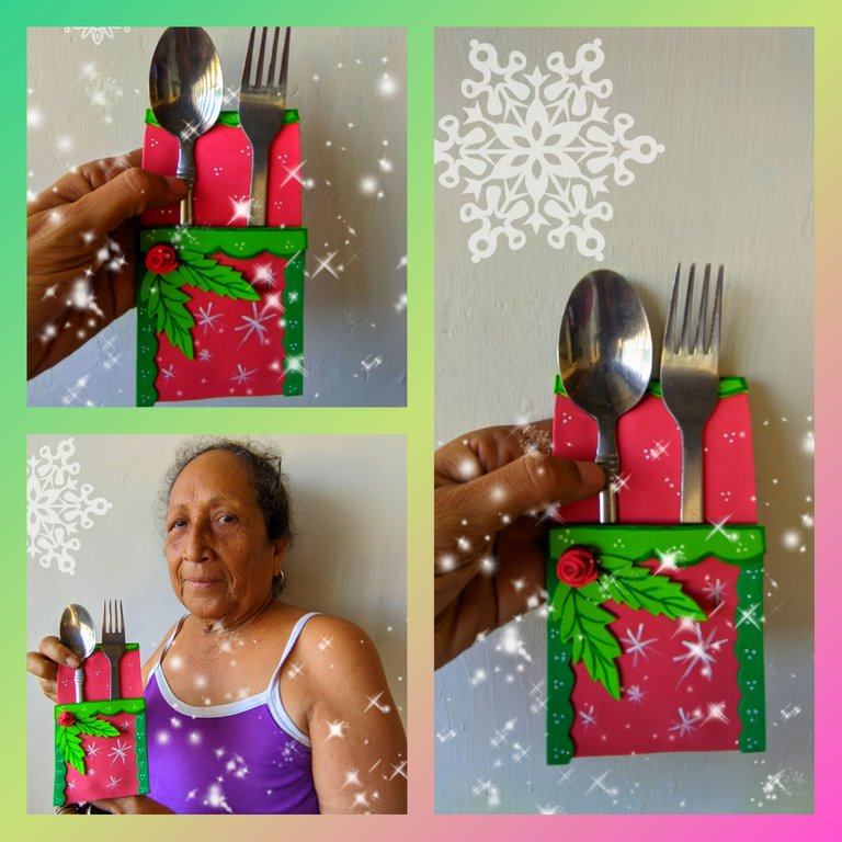 [Eng-Esp].-  ¡Llego la navidad! Hermoso porta cubiertos navideños.🎄// Christmas is here! Beautiful christmas cutlery holder.🎄
