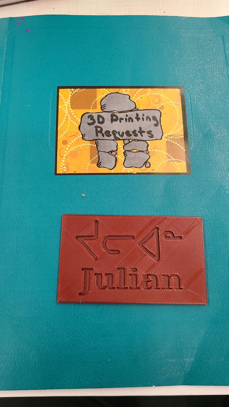 3D Printing request book with a printed nameplate that has my name written in Inuktitut