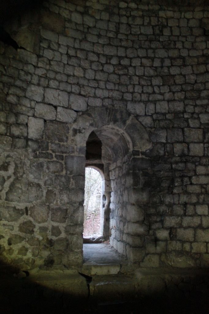 From the inside of the chapel look out do the daylight