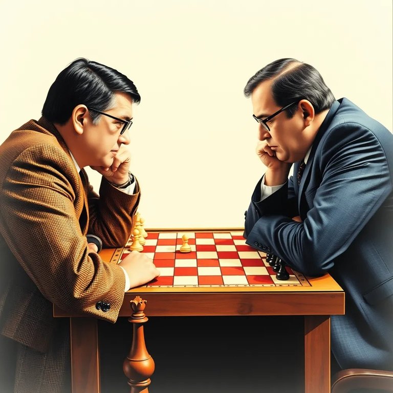 Karpov and Kasparov at  the chess board with a starting position.jpg