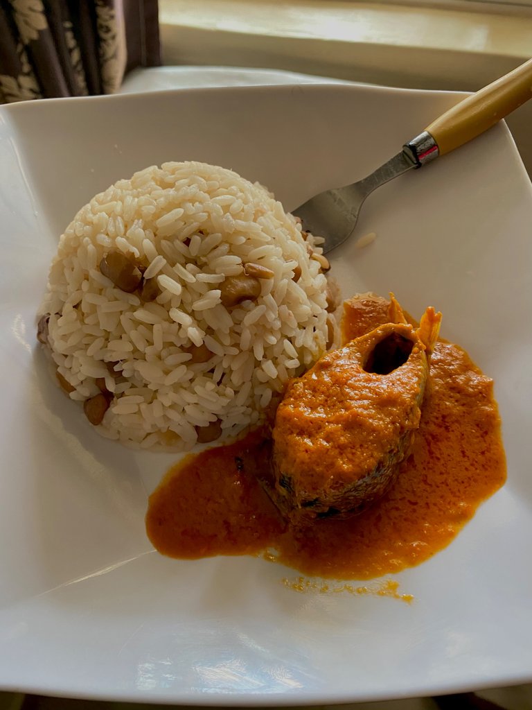 Rice and beans with fish