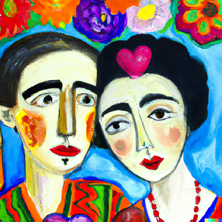 DALL·E 2023-01-22 22.44.32 - Paint in FRIDA KAHLO  style _ man and woman in love.png