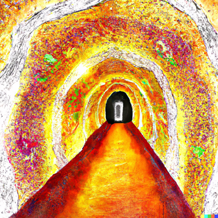 DALL·E 2023-01-19 01.43.24 - Peinture en Style de Gustav klimt _ l'expérience de traverser un tunnel est utilisée pour nous aider à comprendre qu'il n'y a pas de fin réelle au tun.png