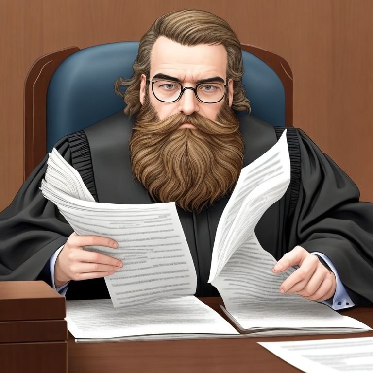 DreamShaper_v5_judge_reading_papers_in_court_seeing_evidence_s_reading papers, facing down.jpg