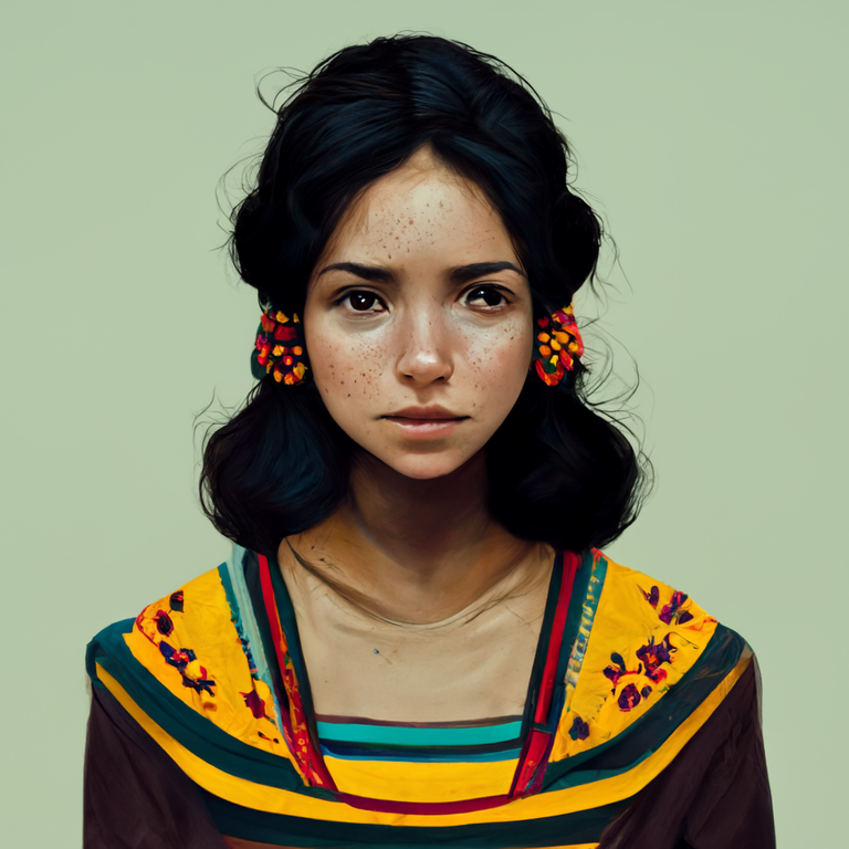 gorgeous mexican woman with freckles, dark hair, dark eyes and chiapas clothes.png