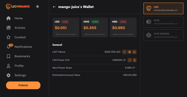 Leo wallet interface