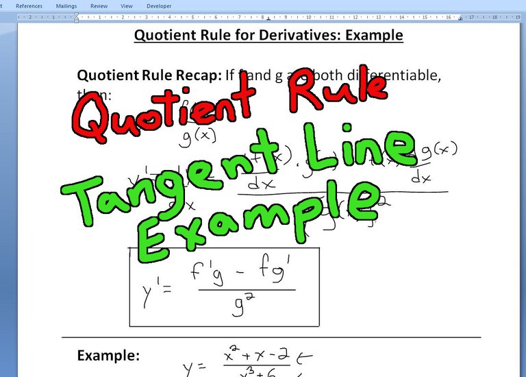 Quotient Rule for Derivatives  Tangent Line Example.jpeg