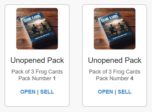 Click Show Your Frog Battle Card Packs and you will see your unopened packs.