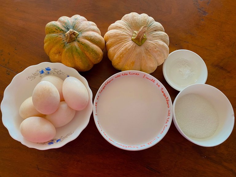 All the ingredients we need for making this pumpkin custard