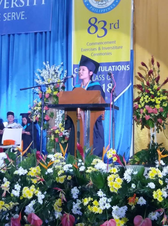 College Graduation photo as I share my speech in the Graduating Class of S.Y. 2018