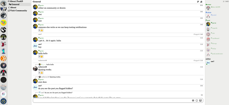 Community chat view on testing environment