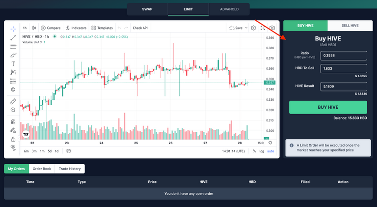 Buy and Sell Hive interface