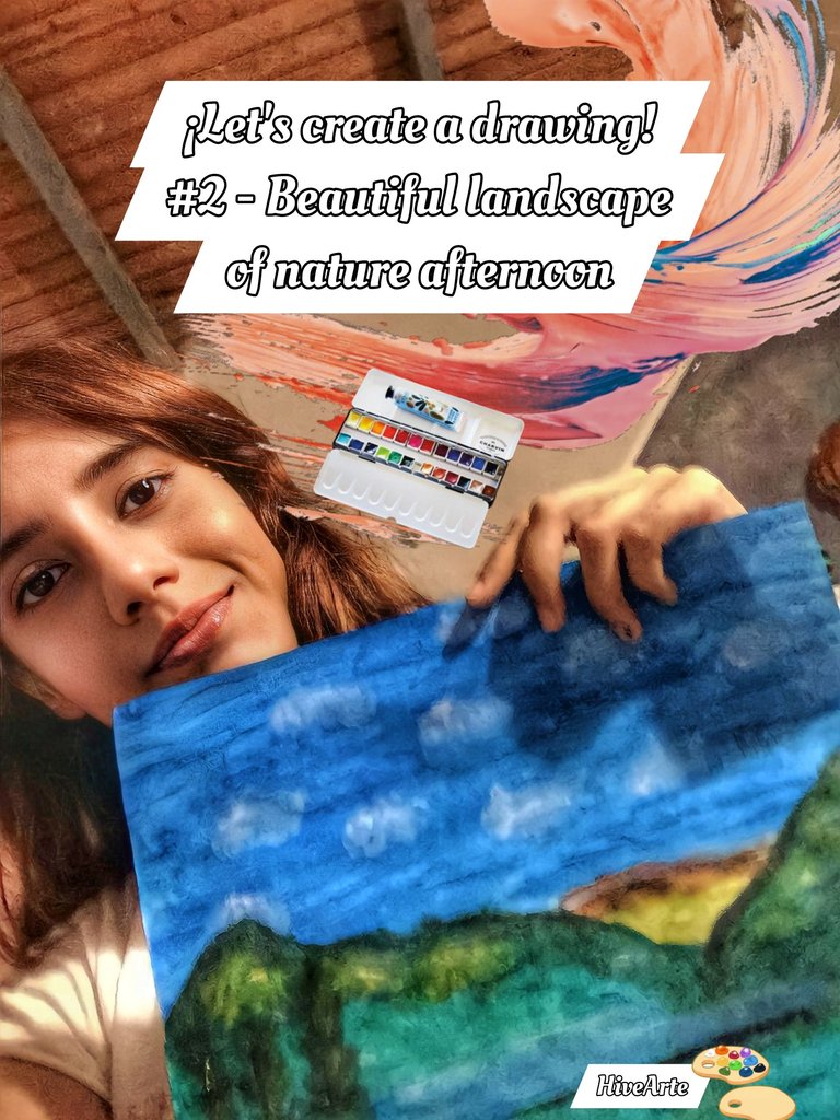 [ENG/SPA] ¡Let's create a painting! #2 - Beautiful landscape of nature afternoon. 🏞️👩🏻‍🎨