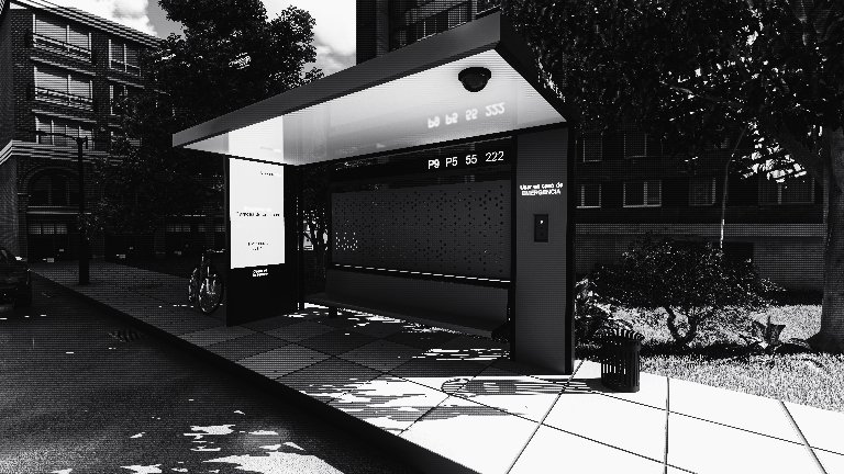 bus stop black & white
