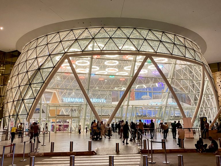 Glass dome, main access to the Marrakech Menara airport.