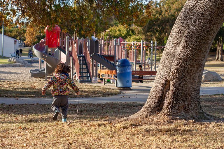 Happily running toward his favorite park