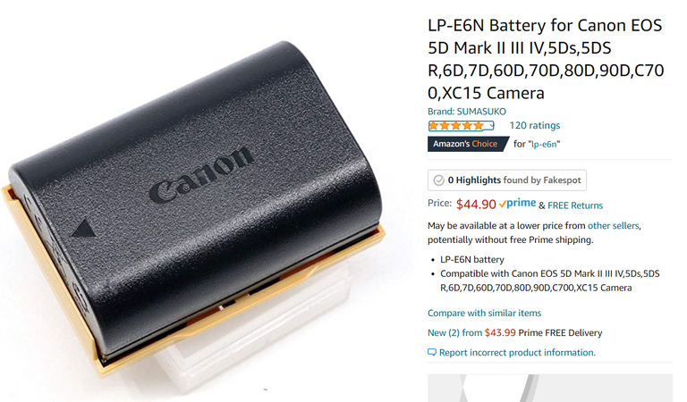 Very convincing fake Canon battery