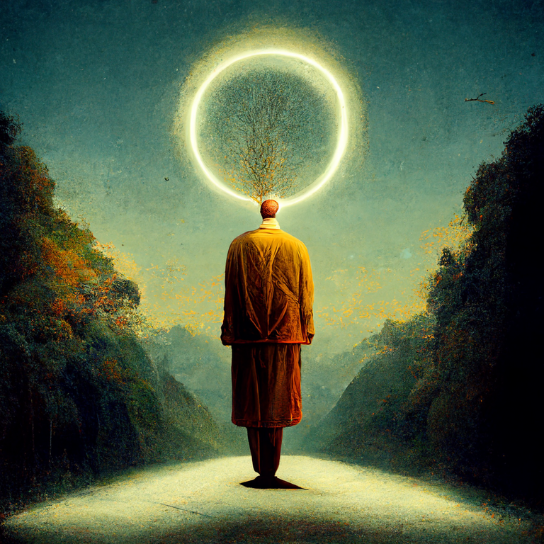 Prompt: a man realizing that enlightenment is just this.