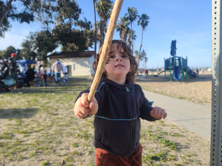 This kid loves to hit everything with a stick