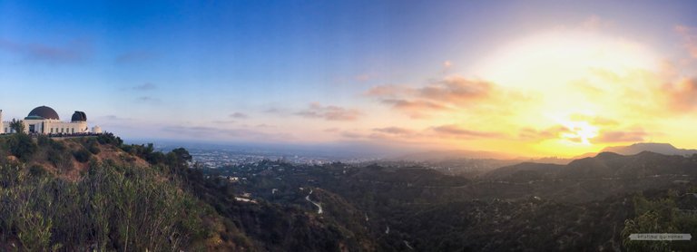 Panorama featuring Griffith Observatory to the left and the Hollywood Hills to the right. You can just barely make out the Hollywood sign if you zoom in and squint realllllly hard. 😅