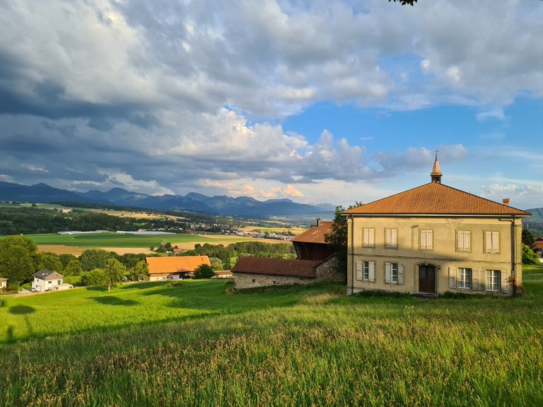 Vue sur la campagne d'Oron et les pré-Alpes depuis Ferlens