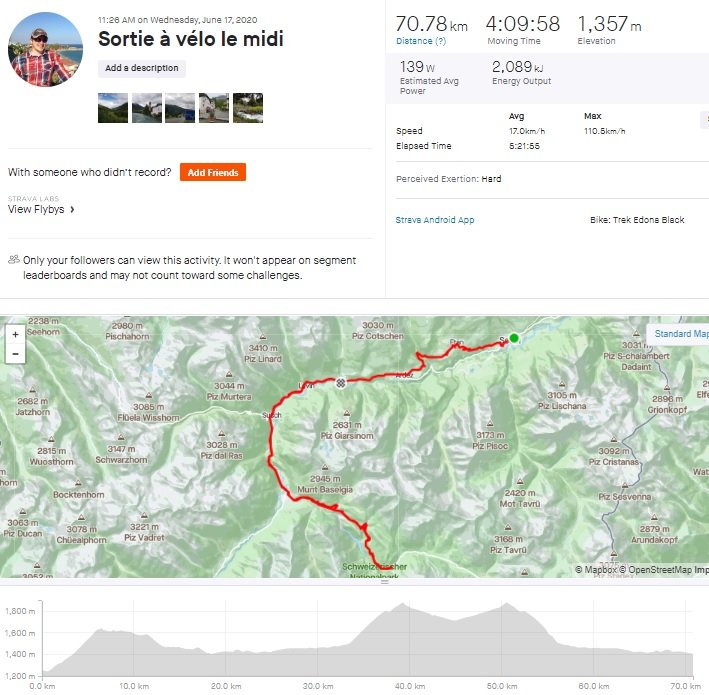 85km avec 1450 mètres de dénivelé en 5h avec 1h30 de pluie entre Ftan et Zernez