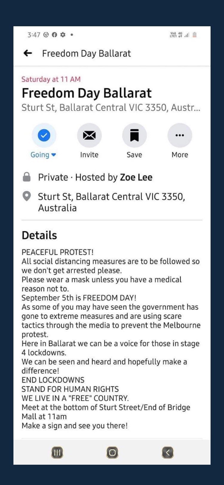 Freedom Day Ballarat - Facebook post