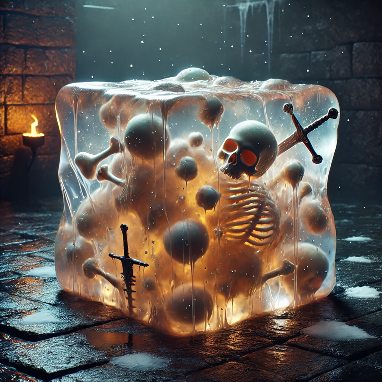 Here is a realistic depiction of the gelatinous cube! Let me know if you'd like any modifications or additional details added to the scene.